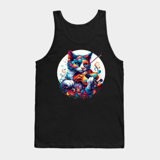 Devon Rex Cat Playing Violin Tank Top